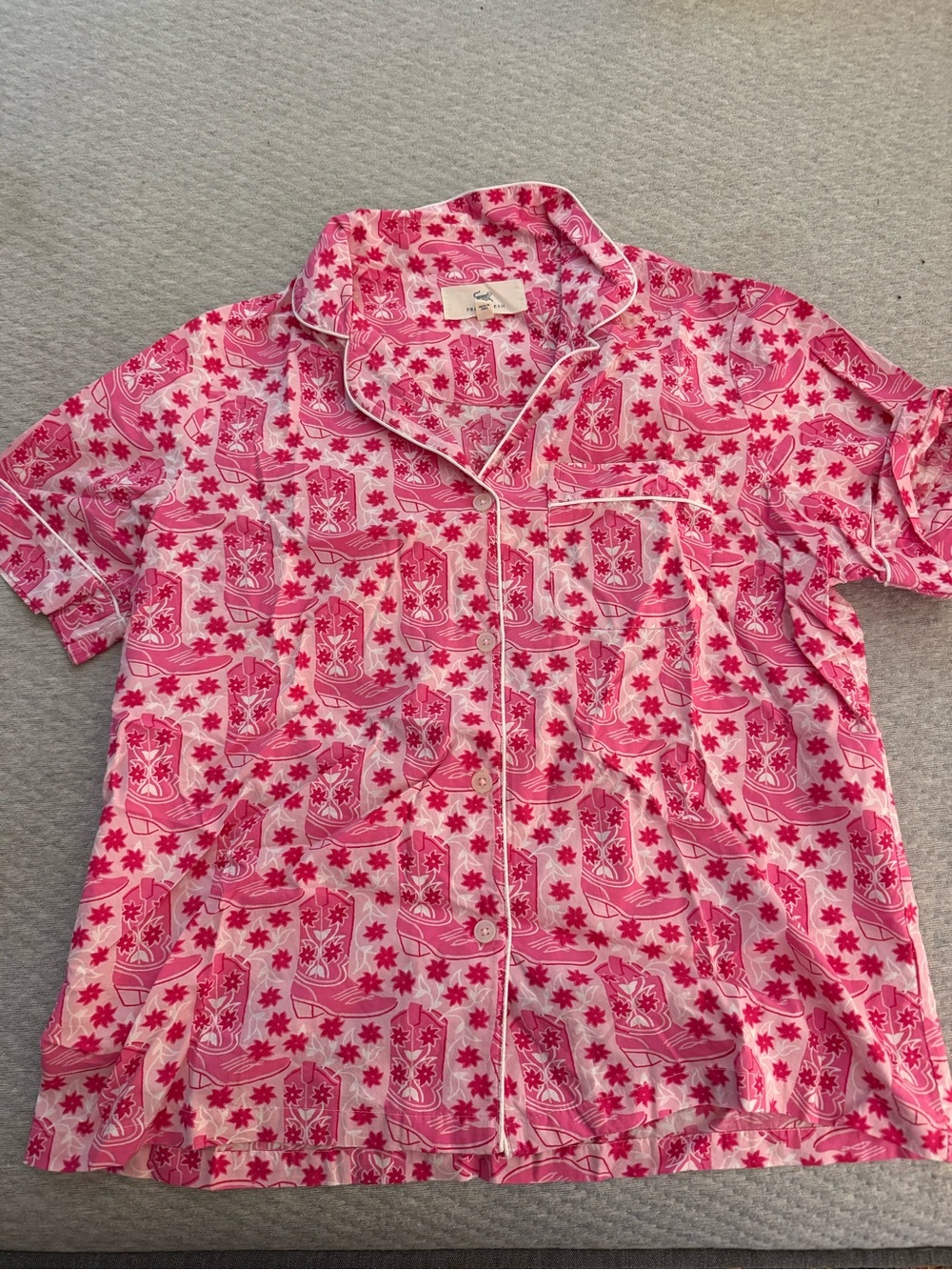 Printfresh Pink Floral Cowboy Boot Pajama Shirt